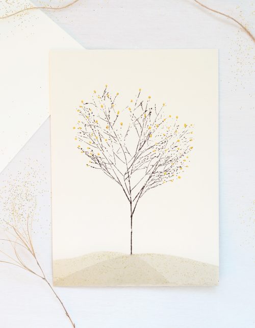 Petite affiche "Terre enchantée" - aquarelle dorée faite-main • papeterie unique • A5