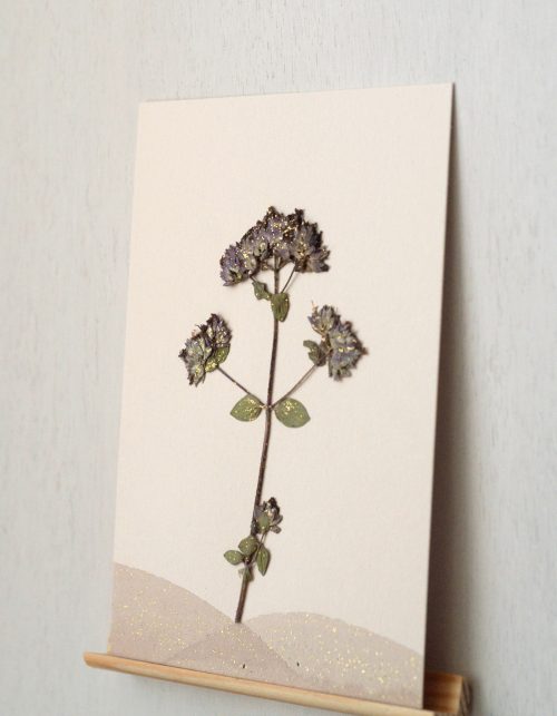 Herbier Origan "Terre enchantée" - aquarelle dorée faite-main • A6
