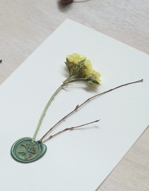 Herbier cacheté Statice & bois • affichette A5